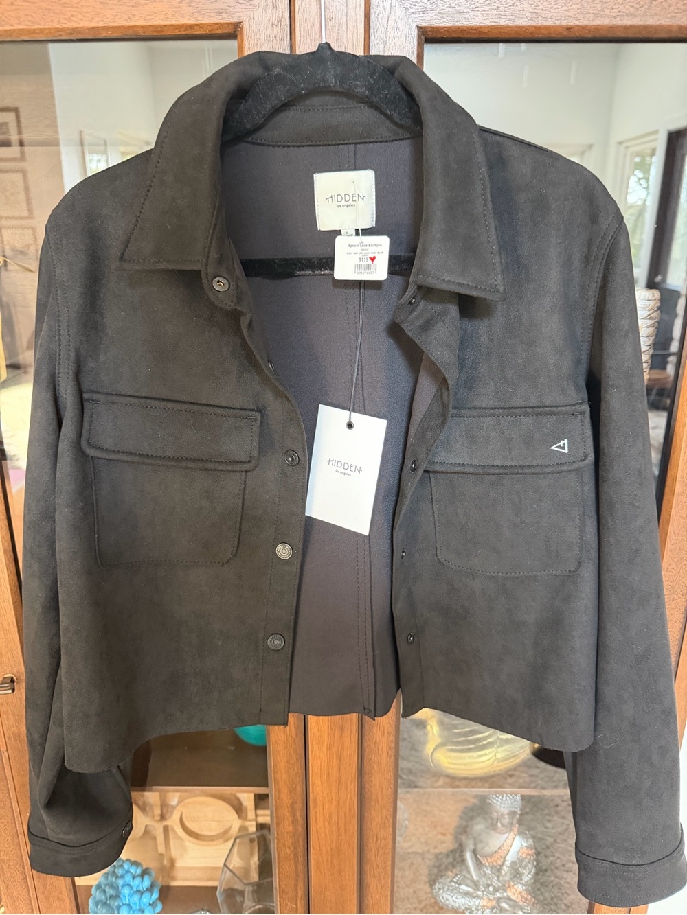 Hidden Cropped Jean Jacket in Charcoal